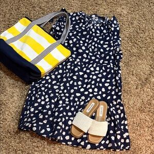 THML Navy Blue Tiered Dress with White Dot Print size XL